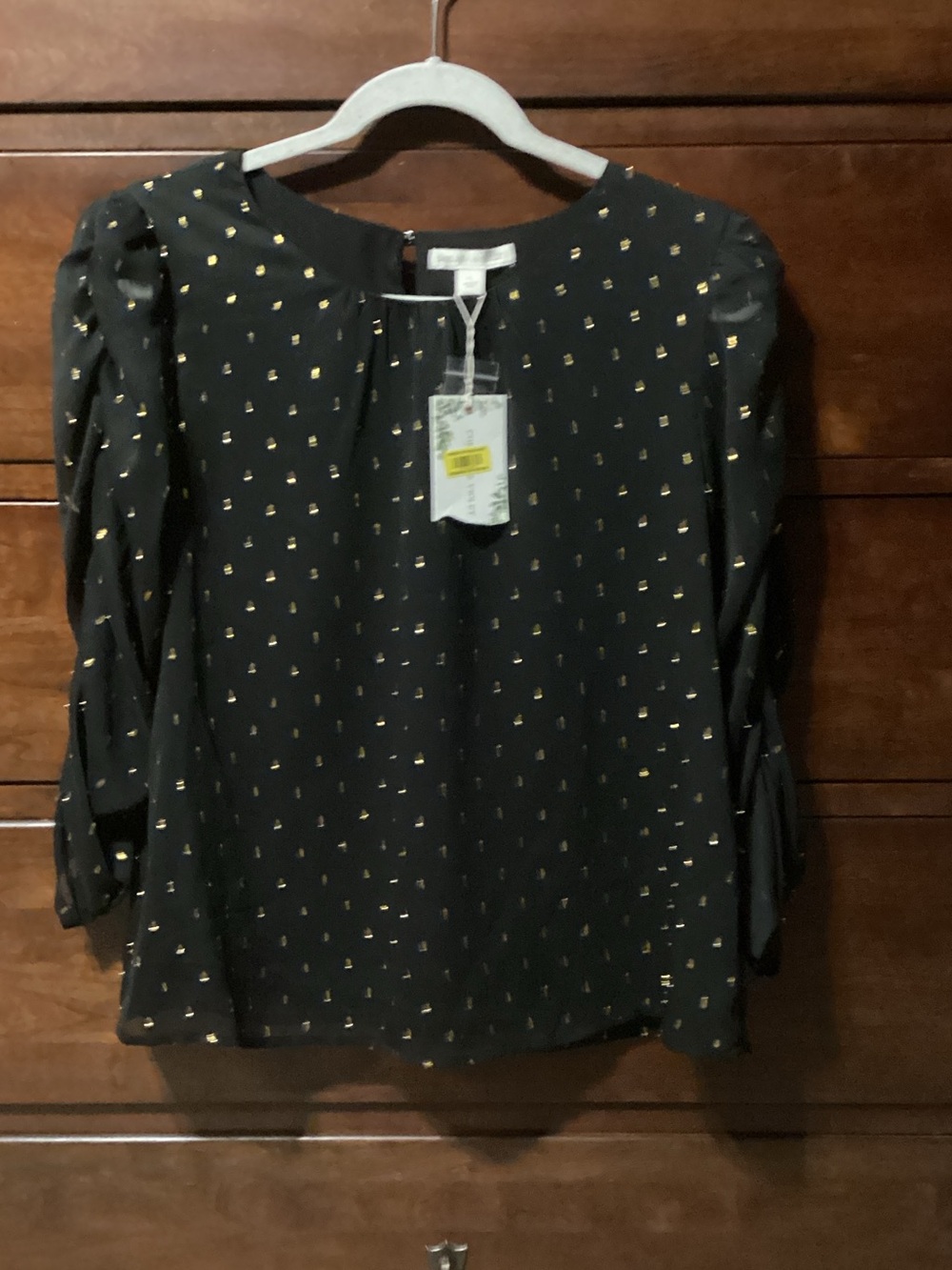 Chelsea & Violet Black Blouse with Gold Foil Dot Print
